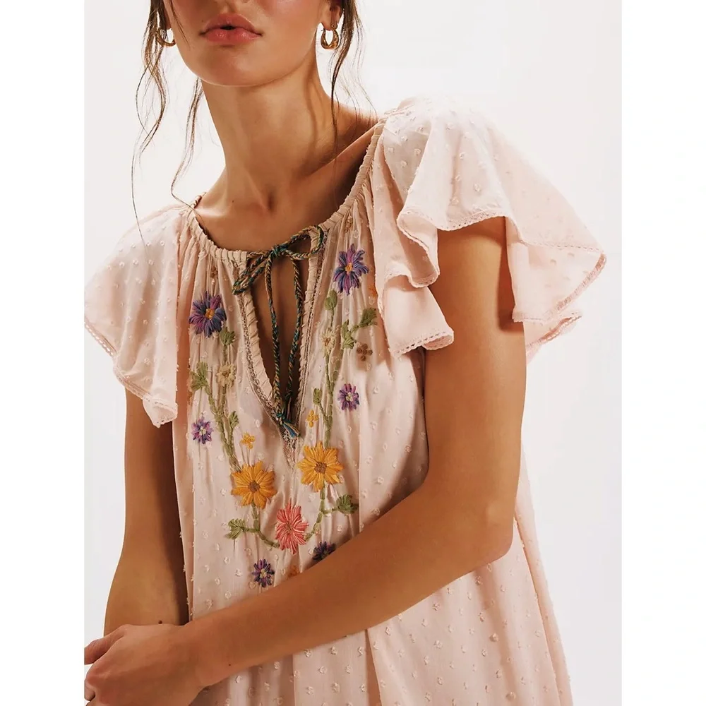 Free People - Savannah Rose Embroidered Floral Maxi Dress NWT